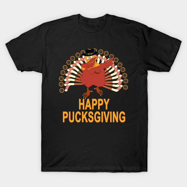 Funny Hockey Turkey Dabbing Happy Pucksgiving Thanksgiving T-Shirt by ROMANSAVINRST